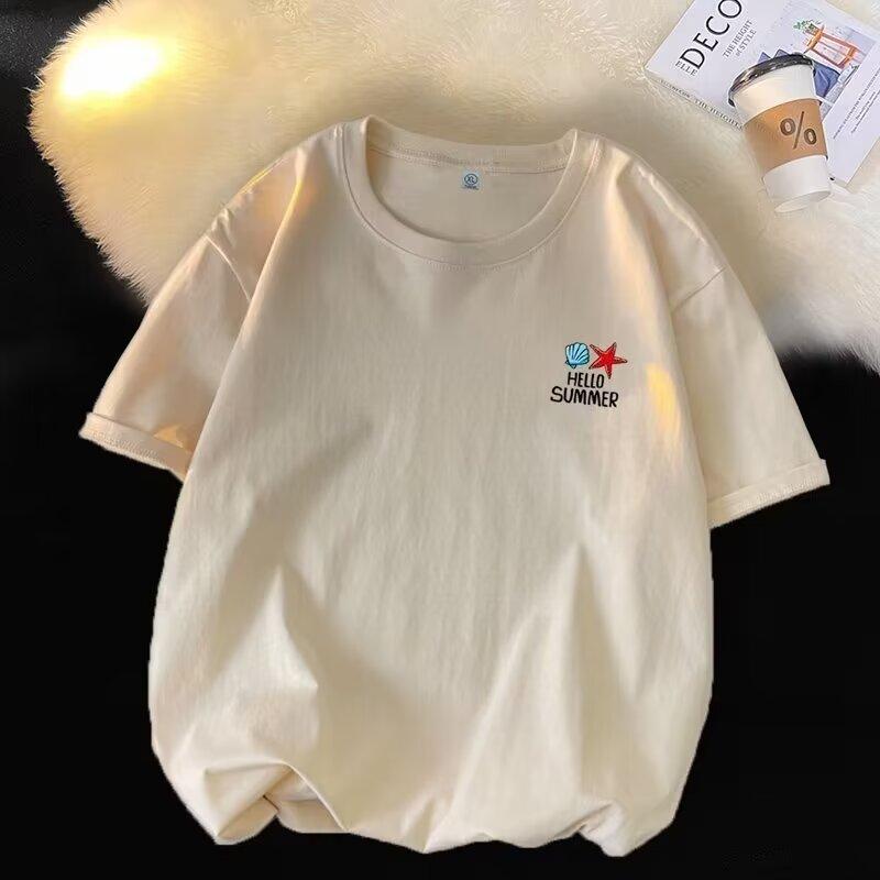 Men'S Trendy Letter Round Neck Printed Short Sleeved T-Shirt For Summer Ins Loose Casual Top