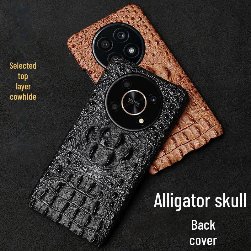 

Honor X30 Genuine Leather Crocodile Skull Half Cover Phone Case Honor X50 синий