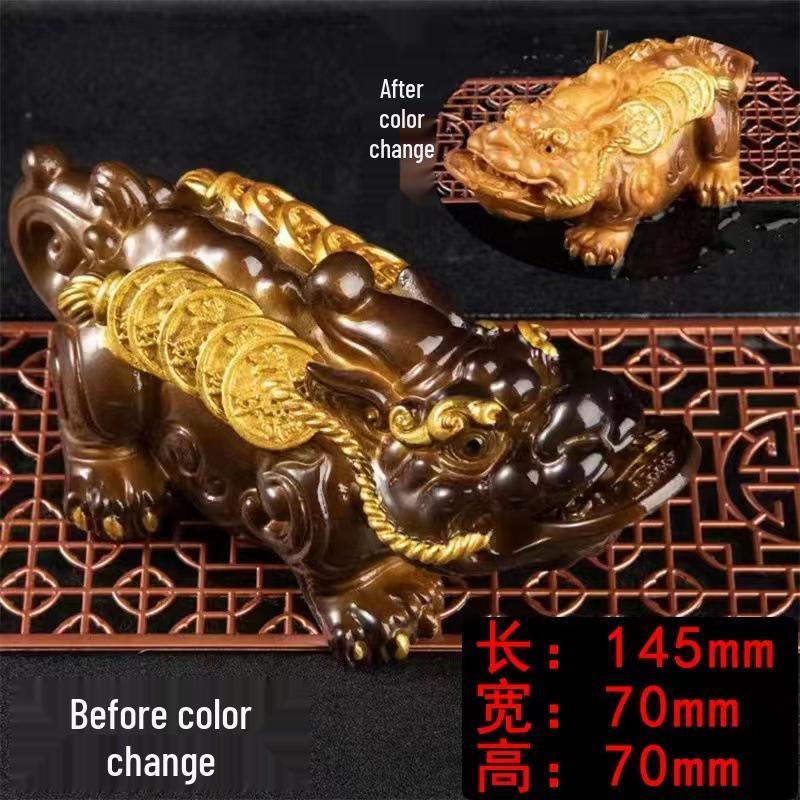 Luxury Resin Pixiu Tea Pet: Color-Changing Wealth-Attracting Ornament for Tea Sets.