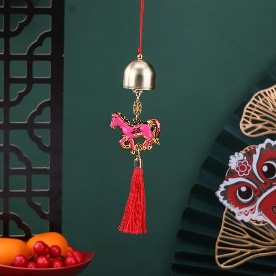 Chinese New Year Horse Pendant 2026 Feng Shui Zodiac Animal Charm Hanging Tassel Ornament with Bell for Fortune Wealth Success Home Shop Door Window