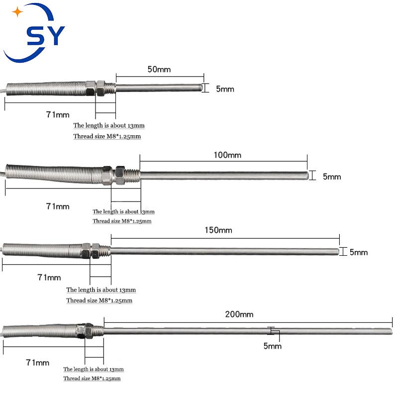 Probe Type Thermocouple K/E Stainless Steel Shielded Wire Thermal Resistance Rod Measuring Wire Temperature Sensor