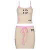 American Spicy Girl Slimming Color Block Letter Print Camisole & Low Waist Drawstring Midi Skirt Set