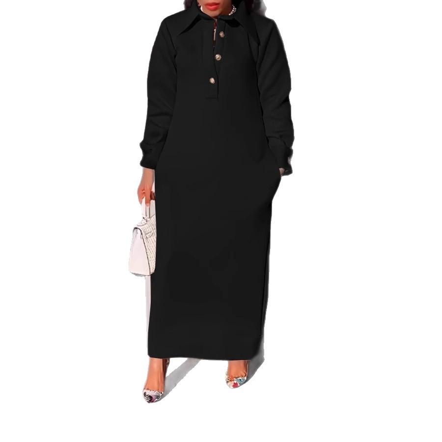 Beige Long Sleeve Lapel Dress with Pocket S