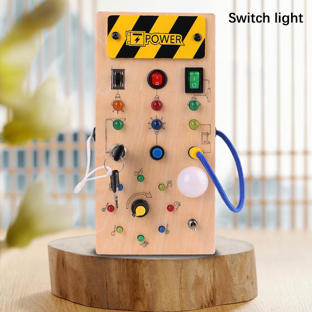 Montessori Busy Board Sensorisches Spielzeug Schalter Lichtschalter Steuerplatine Holz mit LED-Licht Reiseaktivitäten Kinderspiele