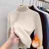 Women's Turtleneck Long Sleeve Knit Top Regular Fit Elegant Casual Sweater Solid Fleece Lined Warm Base Layer