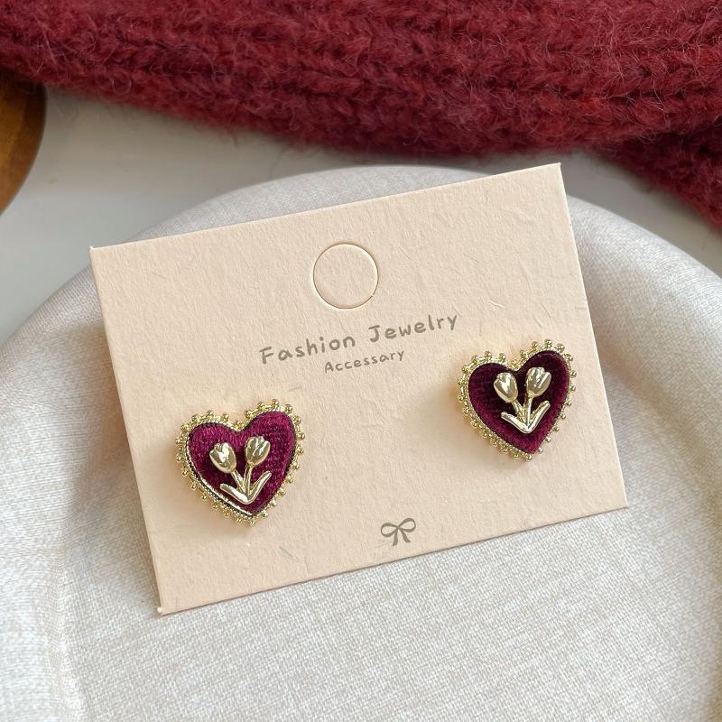 Cute Red Bow Flocking Earrings Simple Elegant Exquisite Sweet Festive Earrings Ear Studs Jewelry Accessories New Year Gifts