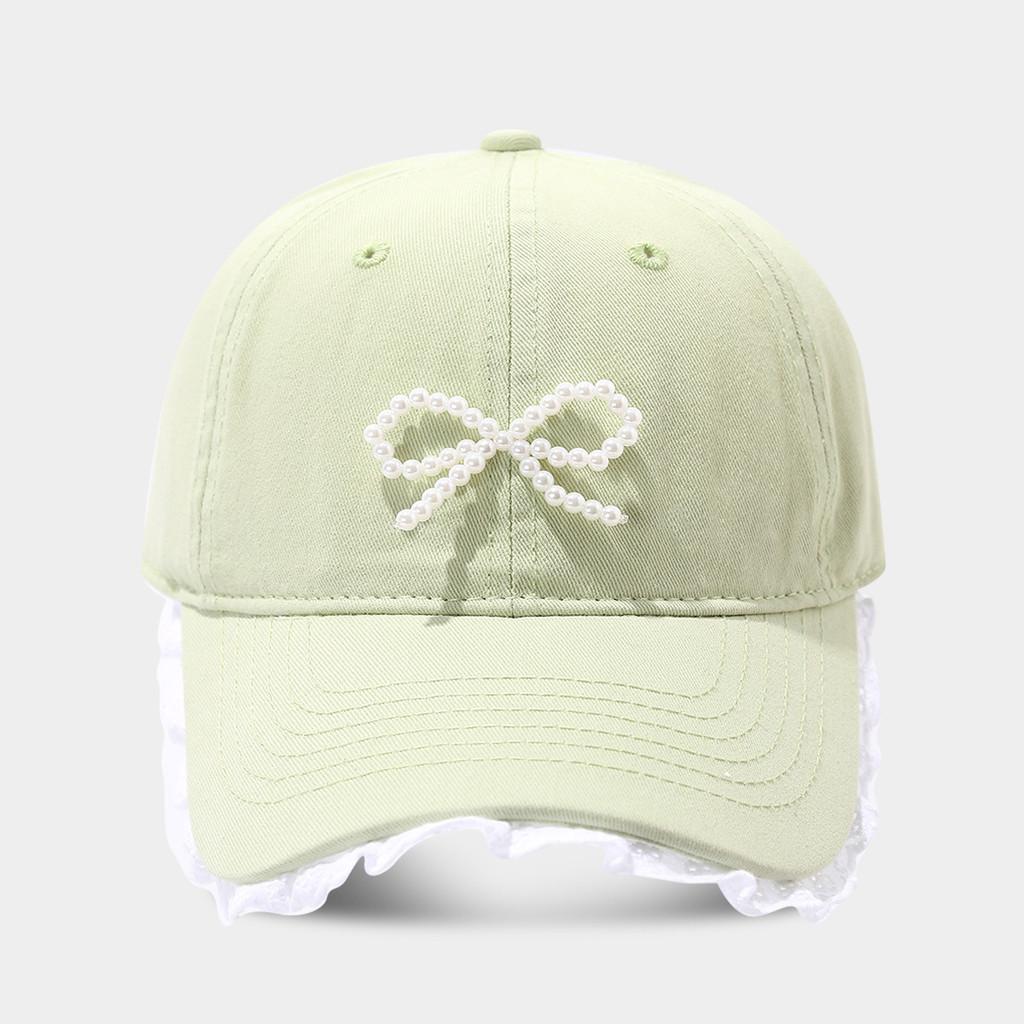 

Street Style Baseball Cap With Lace Edge And Pearl Bow For Summer Sun Protection світло-зелений колір