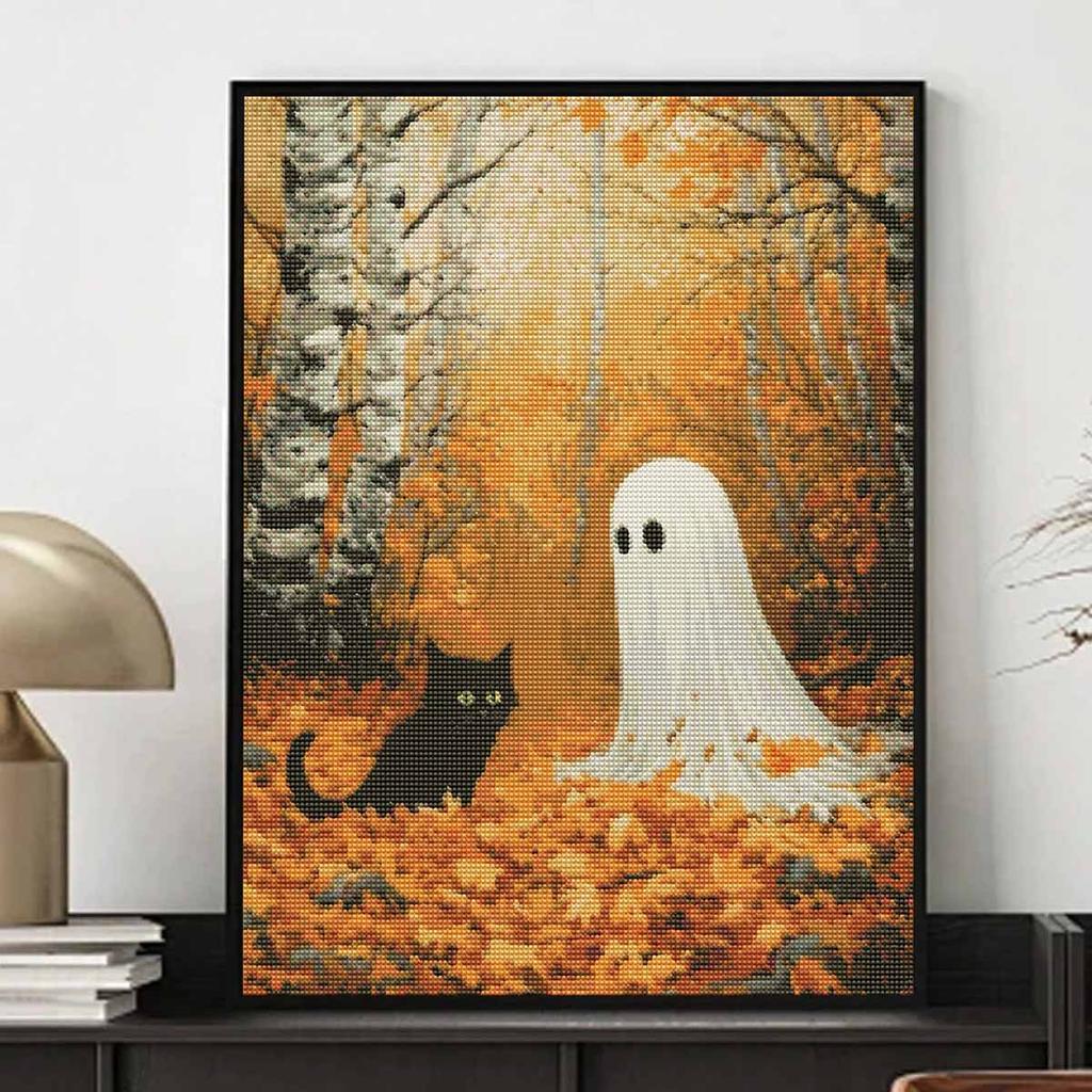 DIY Diamond Painting Canvas Autumn Birch Forest Cat And Spirit Design 5D Full Drill Art Creative Leisure Craft Home Decor