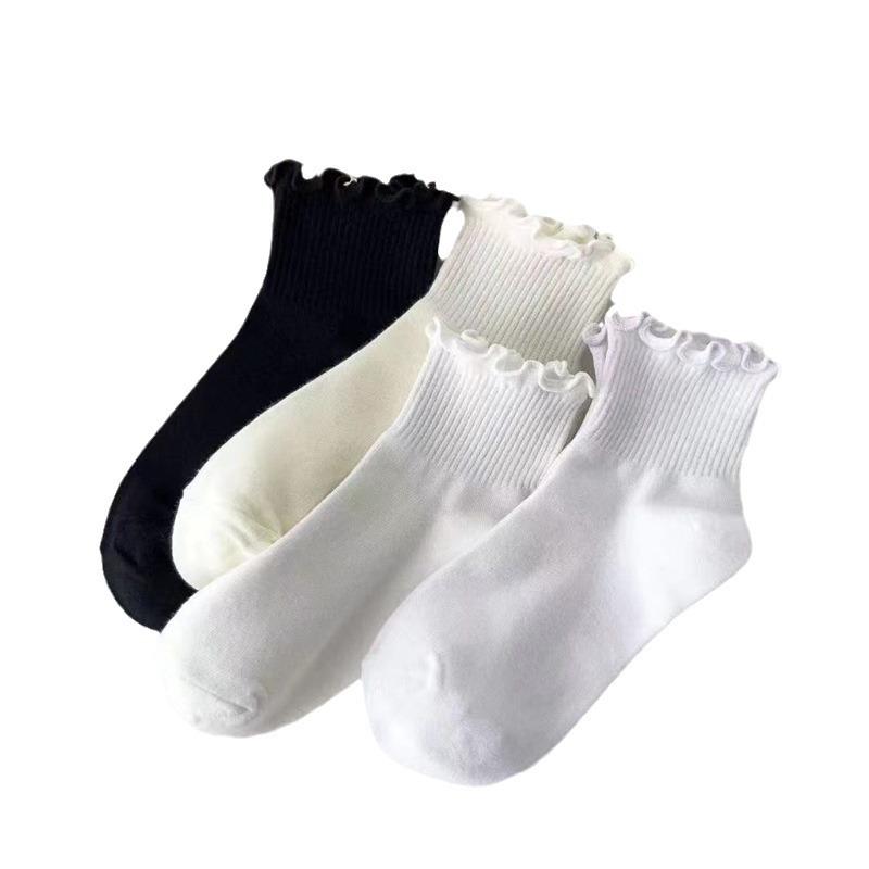 White Wood Ear Lace Socks for Women - Trendy, Cute, Japanese JK Style, Thin, Pure Cotton, Short Tube for Spring/Summer