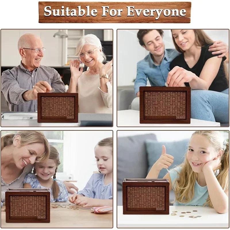 1000/3000/5000/10000 Euro Money Box Wooden Piggy Bank Reusable Money Vault Savings Box Challenge Cash Storage Case Children