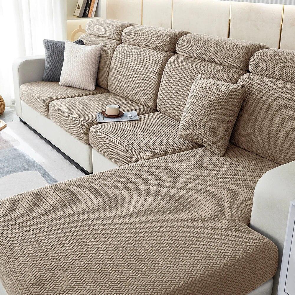 Jacquard Stretch Sofa Covers Living Room Plain Color Sofa Seat Couch Slipcover Gray Furniture Protector Spandex Thick Sofa Case