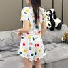 2025 Summer Women's Pajamas Set O-Neck Crop Tops & Shorts Thin Sleepwear 2 Pieces Sets Pajama for Girl Funny Cartoon Print Youth Homewear