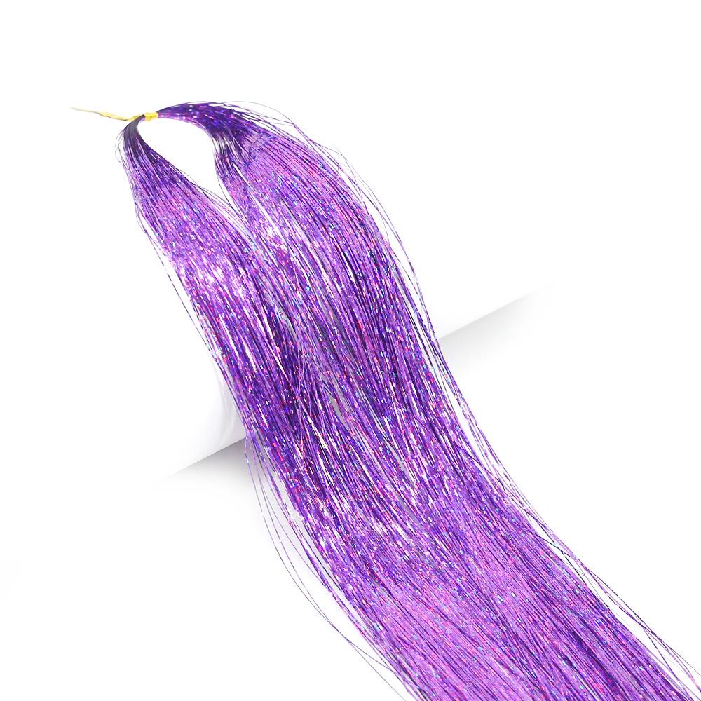 Gold Thread Laser Silk Wig & Seven-Color Hair Extensions with Tinsel Glitter Braiding Strips - 120cm