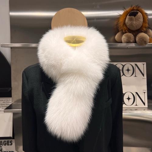 

Long Real Fox Hair Scarf, Simple and Warm in Autumn and Winter, Thickened Double-sided Plush Neck Protector, Fur Scarf, Fur Collar, Children білий