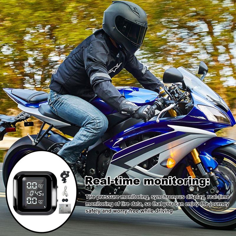 Tire Pressure Monitor Waterproof Motorcycle TPMS System High Precision LCD Display Real-time Monitoring Motorcycle Accessories