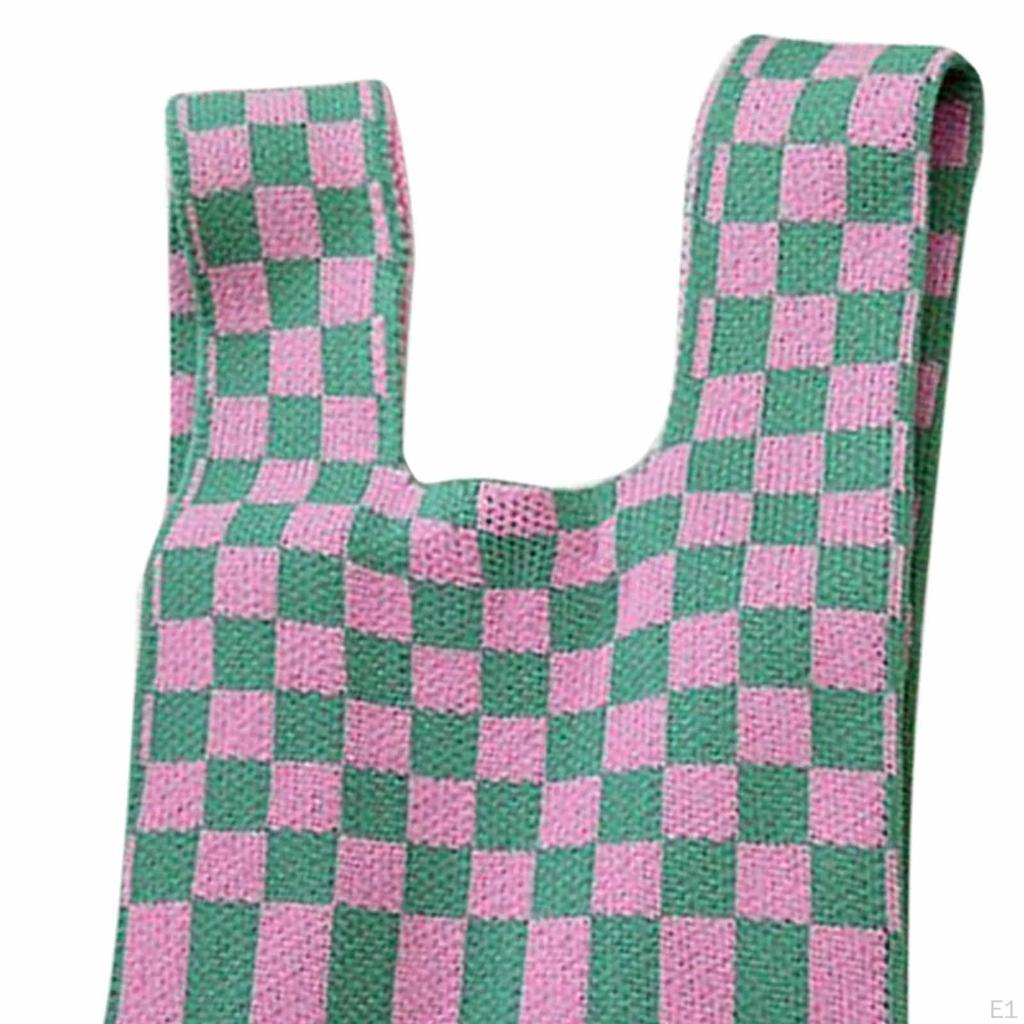 Knitted Checkerboard Women Handbag Tote Grid Pattern Soft Woven Large Capacity Casual Purse for