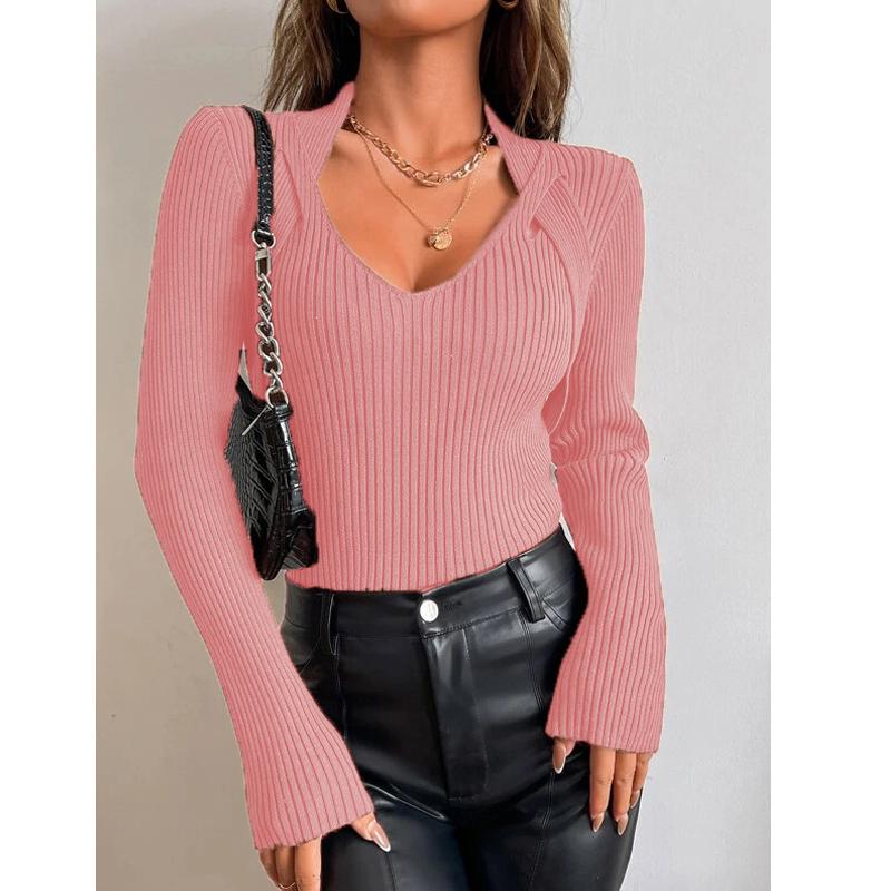 Women's Fashion Long Sleeve Casual Pullover Tops Autumn Winter Femme Knit Pull Sweater