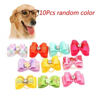 Dog Cat 10Pcs/pack with Rubber Band Handmade Rhinestone Small Dogs Grooming Accessories Products Puppy