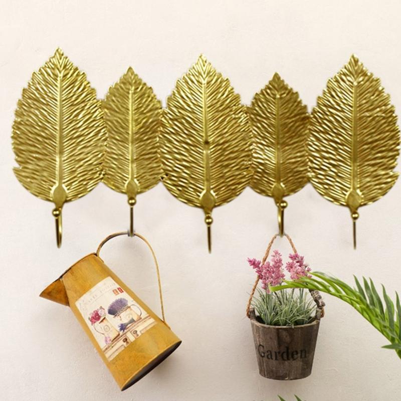 Elegant Gold Leaf Iron Wall Hook For Entryway Bedroom Storage Key Coat Hanger Practical Home Organization Tool