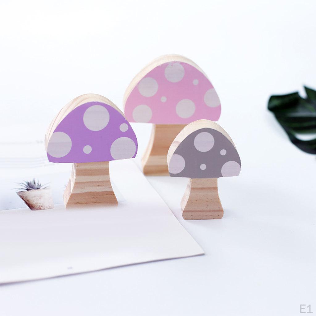 3Pcs Wooden Mushroom Building Blocks Ornaments Room Decor Colorful Wood Photo Props Home