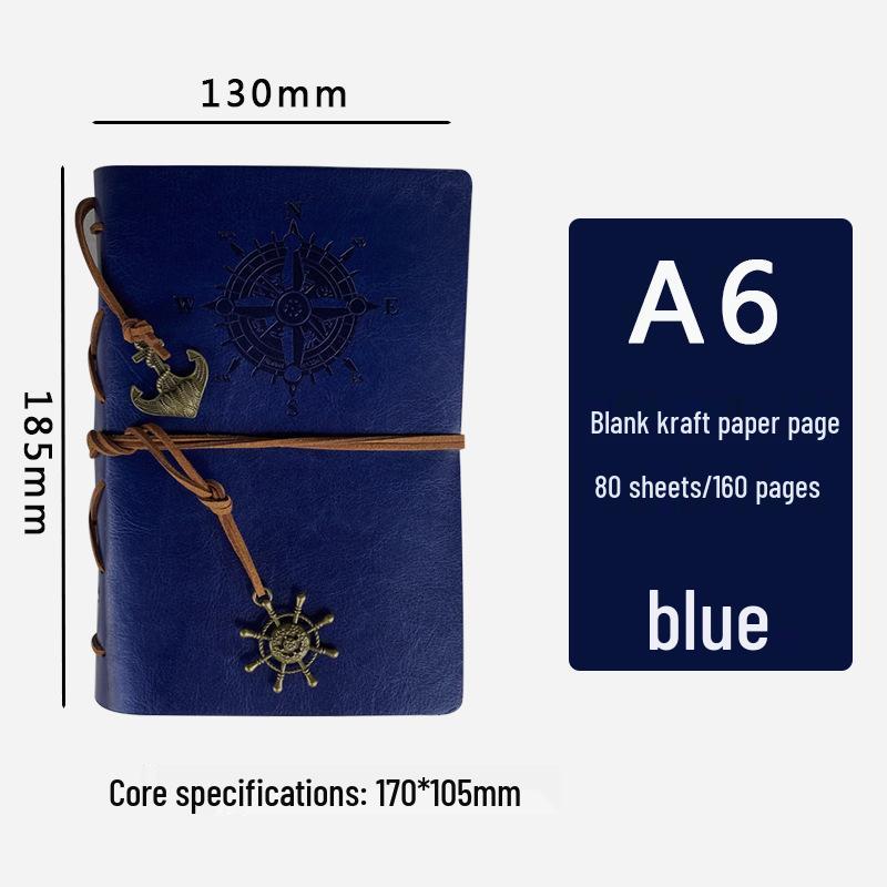 Large Pirate Leather Cover Retro Loose-Leaf Notebook with Multicolor Strap