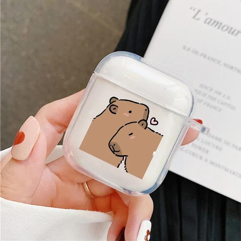 Süßes Cartoon-Capybara-Paar Kopfhörerhülle Für Apple AirPods 4 3 2 1 Klare Schutzhüllen Für AirPods Pro 2 Tierhülle