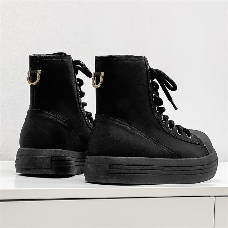Fashion Versatile Casual Leather Ankle Boots Mens Outdoor Boots Classic Design High Top Man Casual Shoes Lace-up Solid Motorcycle Boots