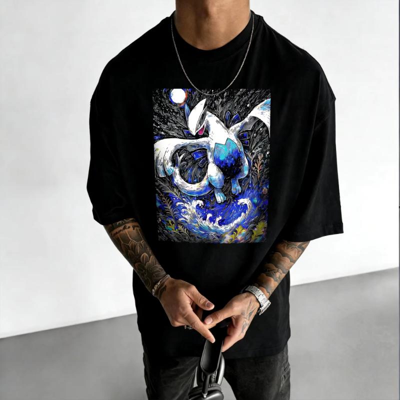 Pokémon Anime Lugia Printed Cotton Tshirt 2026 Summer Mens and Womens Loose Casual Street Versatile Trend Short Sleeved Top