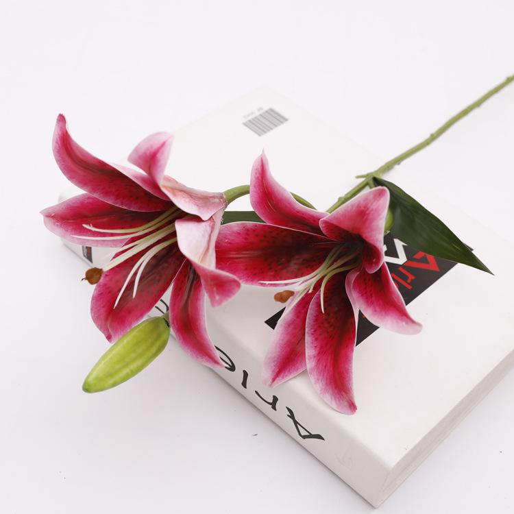 Simulated 3-head lily 3D film fake flower home living room decorative flower