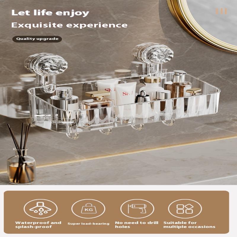 Acrylic Punch-free Bathroom Storage Rack Suction Self Draining Hanging Rack Wall Mounted Toiletries Organizer