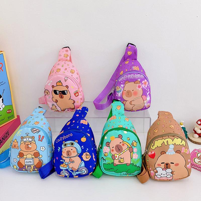 Cartoon Capybara Backpack Crossbody Bag Cute Printed Chest Bag  Storage Bag For Kids Portable Gift For Girls Boys