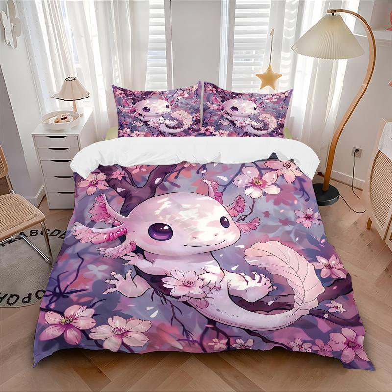 3pcs Axolotl On a Tree Printed Duvet Cover Set (1 * Cover+2 * Pillowcase, Without Core), Suitable for Home Bedroom, Guest Room, Dormitory Decorat