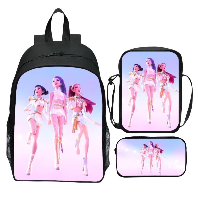 Neuer Druck Hunter Demon Girl Group Huntrix Kpop dreiteiliges Set Schultasche Cartoon Grundschulrucksack für Jungen und Mädchen CLE