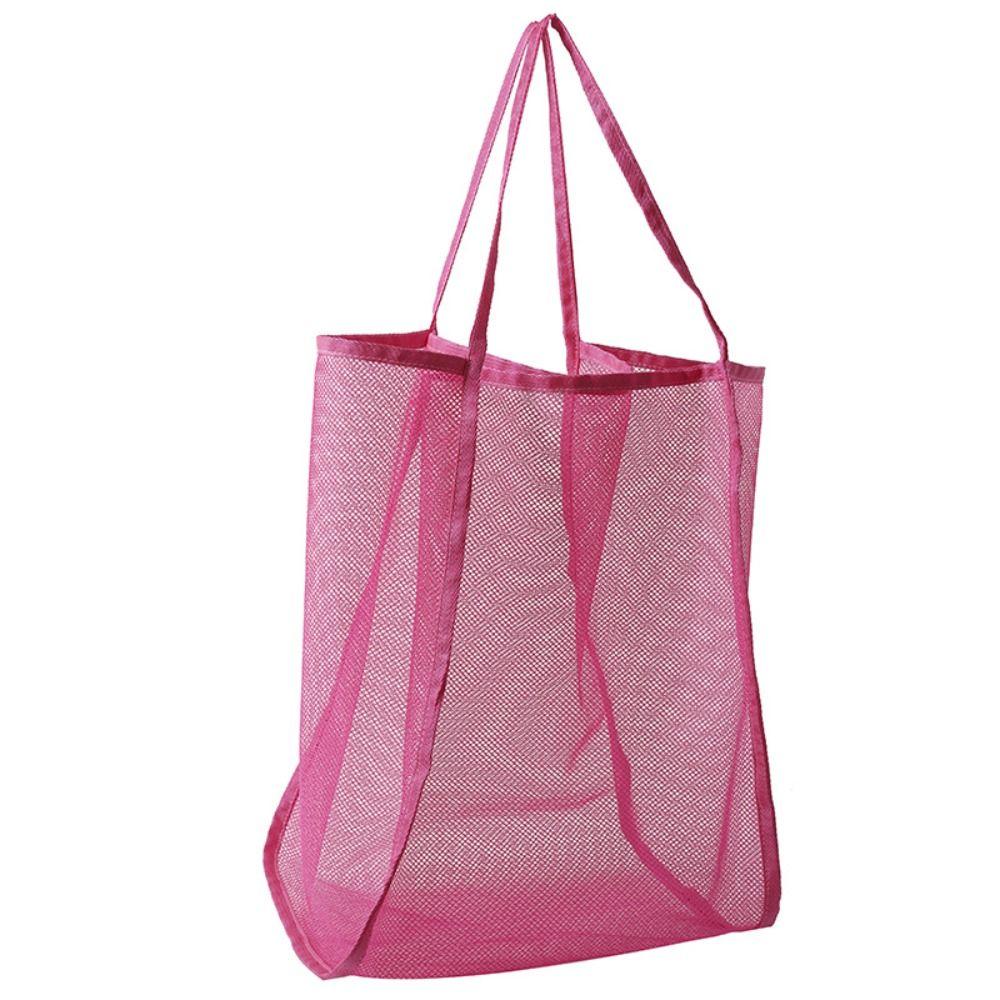 

Large Capacity Transparent Mesh Bag New Style Tote Handbag Portable Beach Bag Travel рожевий червоний колір