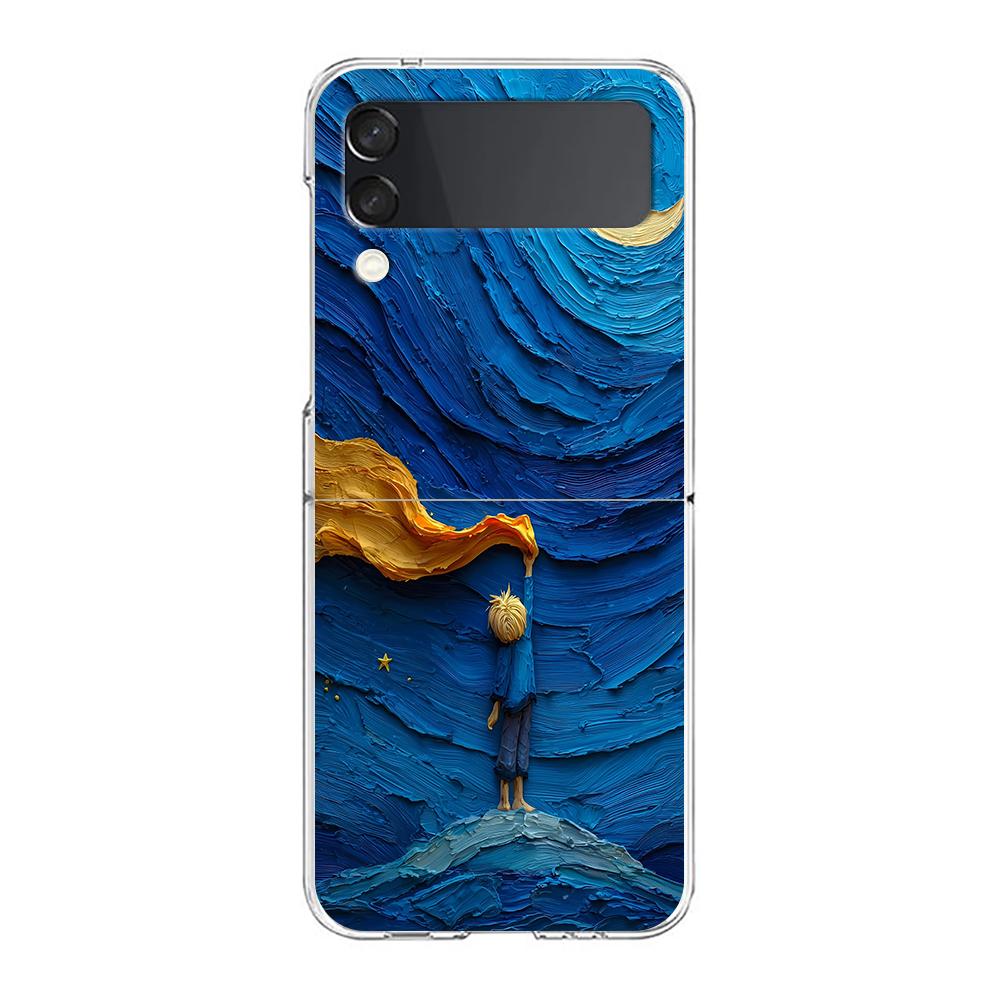 Transparent Phone Case For Samsung Galaxy Z Flip 3 4 5 6 7 Hard Folding PC Z Flip3 Flip4 Cover Cute Blue Pattern