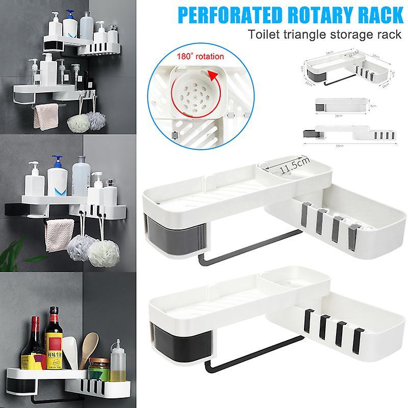 Punch-free Corner Storage Rack Bathroom Wall Hanging Rotating Rack Flat-angle Triangular Dual Use Rack