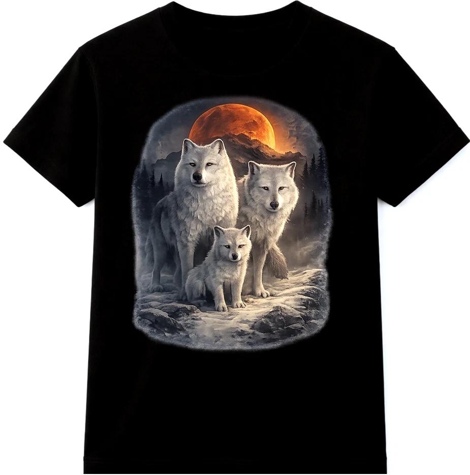 Wolf T-Shirt Wolf Family Graphic Full Moon Wildlife Mountain Nature Design Tee XL