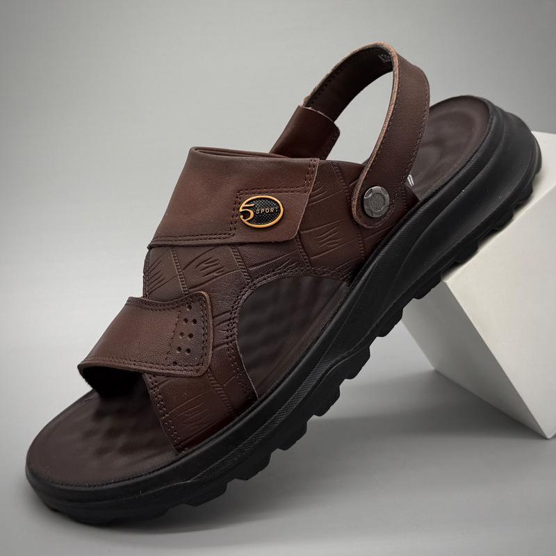 Men s Non-Slip Genuine Leather Beach Sandals - Breathable, Comfortable Two-Way Flip-Flops 40