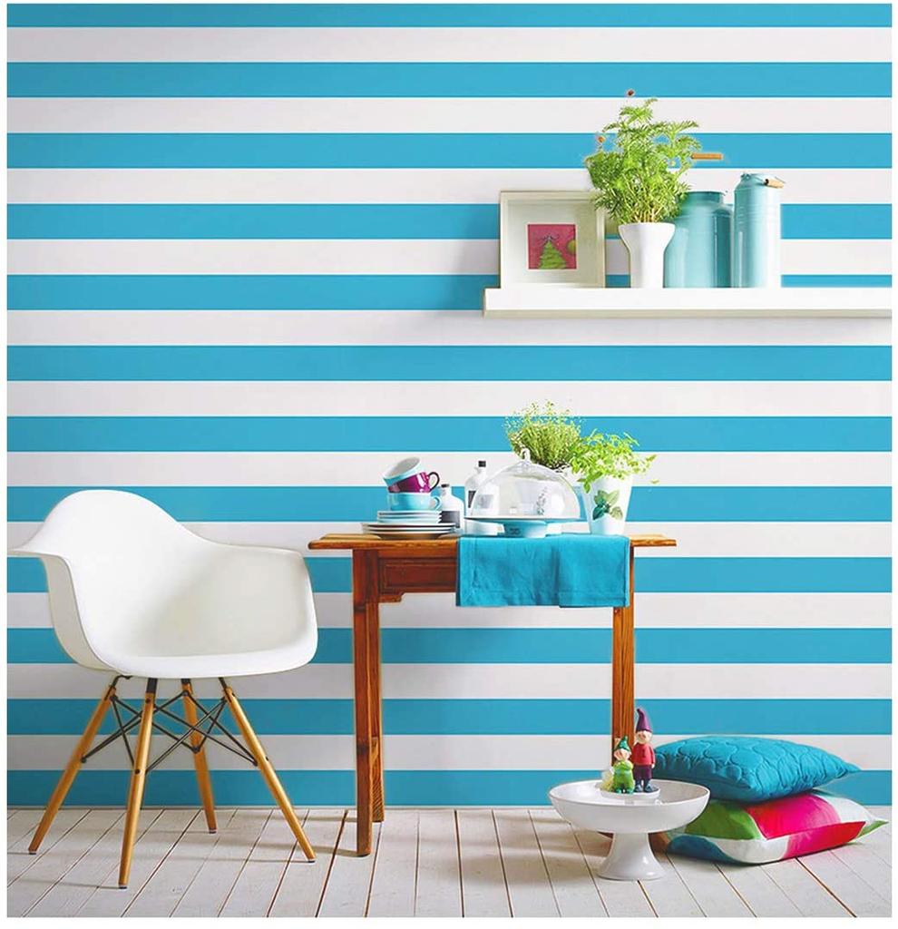 Modern White Blue Stripes Peel and Stick Wallpaper Yellow/Pink Vinyl Geometric Self Adhesive Wall Paper Removable Contact Paper