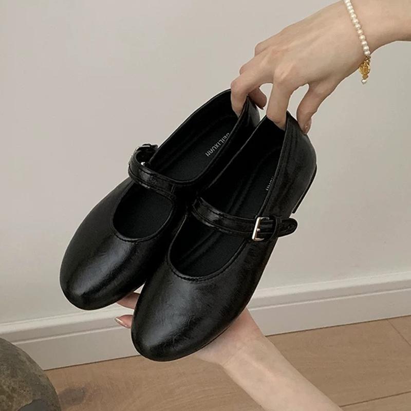 Fashion SUOJIALUN Spring New Women Flat Shoes Fashion Red Mary Jane Shoes Round Toe Ladies Ballerinas Shoes Shallow Slip On Dress Ballet