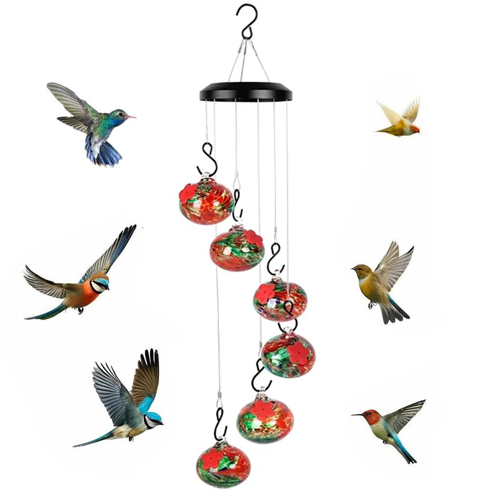 Charming Wind Chimes Hummingbird Feeder Ant and Bee Proof Bird Feeder with 6 Feeder Pots Plastic Bird Feeder for Garden Yard
