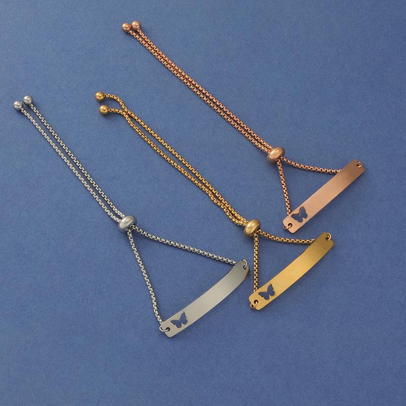 Adjustable Stainless Steel Butterfly Bracelet with Engravable Curved Bar