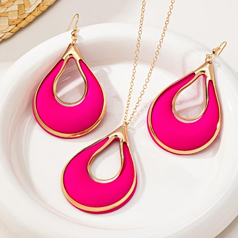 Fashion New 3pcs Earring and Necklace Set, Simple and Elegant Women's Creative Teardrop Metal Spray-Painted Earrings and Necklace Set