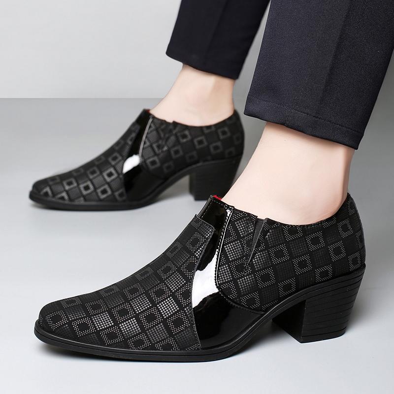 Мужские Красные Высокие Каблуки Wingtip Черная Кожаная Оксфордская Обувь Свадебная Танцевальная Обувь Деловая Формальная Обувь-Лифт Обувь для Увеличения Роста Большие Размеры EU:38 чёрный