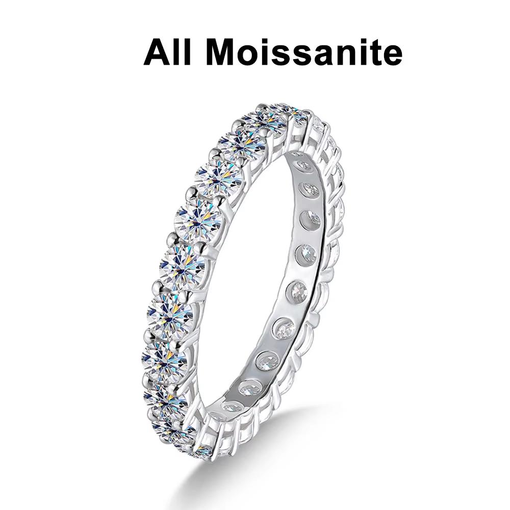 

KNOBSPIN 3mm Round Moissanite Ring 18K White Gold Plated 925 Silver Fine Jewelry Wedding Engagement Rings for Women Man 4&3mm band