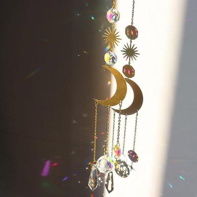Wind Chimes Crystal Pendant Rainbow Crystal Moon Sun Pendant Decorative Sun Catcher Outdoor Garden Decoration