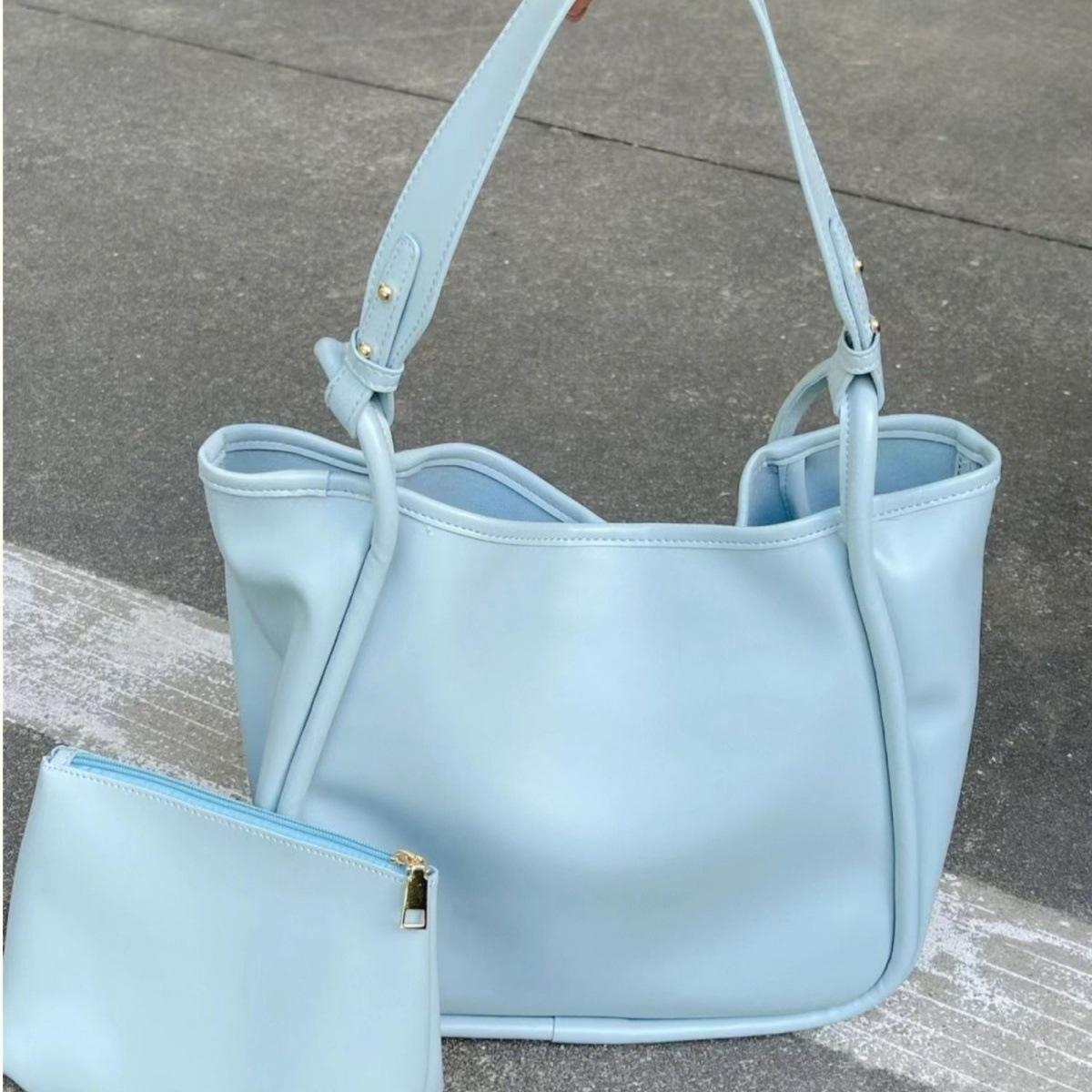 

Large-capacity tote bag Spring and Autumn new 2023 new commuter bag Macaron color college student class shoulder bag women синій