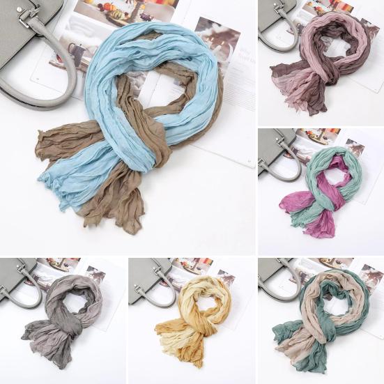 Ladies Shawl Scarf Color-Blocking Pleated Design Versatile Scarf Autumn Winter Outdoors Commuting Long Scarf