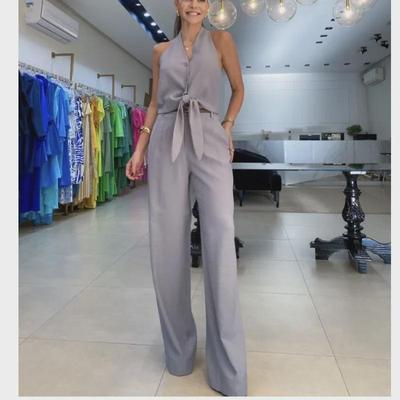 2024 Damenmode-Set aus ärmellosem, hohlem Top und hoch taillierter Hose mit weitem Bein