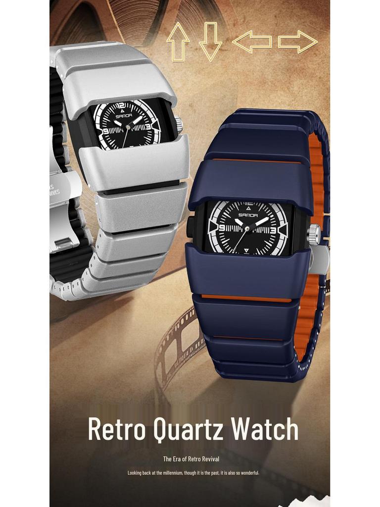 Sanda Men's Waterproof Y2K Retro Quartz Wristwatch with Multi-section Armor Strap, Model 9503.